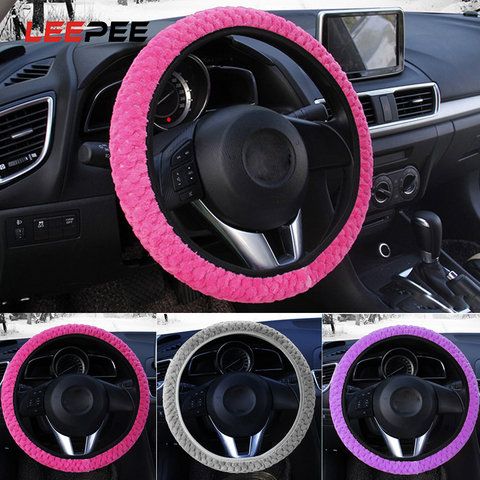 Suave Universal caliente de la felpa cubre la cubierta del volante del coche-estilo de perla de terciopelo de Auto de invierno decoración 4 colores ► Foto 1/6