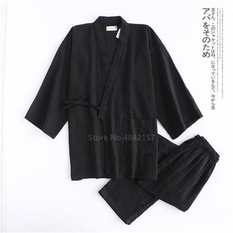 Japonés tradicional de los hombres Kimono Yukata de ocio de algodón Albornoz para casa casuales de los hombres de pijamas ropa de dormir ropa de samurái conjunto ► Foto 1/6