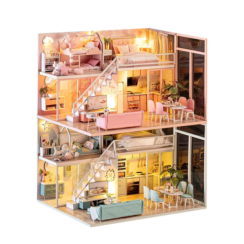 Casa de DIY para muñecas de madera para niños, Kit de muebles para casa de muñecas en miniatura, sorpresa, con luz LED con juguetes, regalo de cumpleaños y Navidad ► Foto 1/6