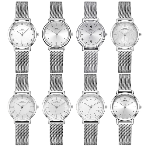 Geneva-Relojes de pulsera para mujer, de cuarzo japonés, plateado, acero inoxidable, blanco, regalo, 2022 ► Foto 1/6