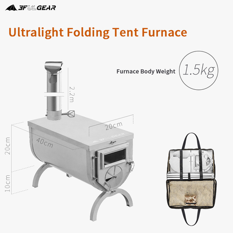 Hornillo de calefacción ultraligero para exteriores, UL GEAR 3F, 1,5 kg, plegable, portátil, de acero inoxidable 304, para acampar, multiusos, para invierno ► Foto 1/6