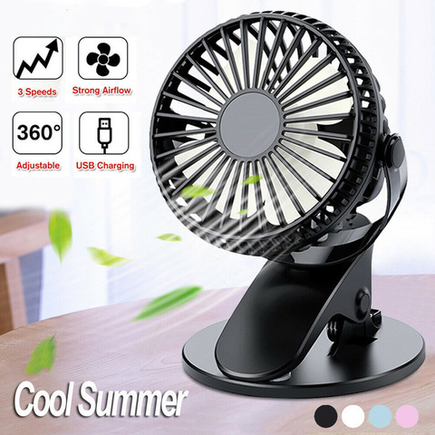 VENTILADOR DE MESA portátil con USB, Mini ventilador de escritorio recargable con Clip, rotación de 360 grados, 3 velocidades ► Foto 1/6