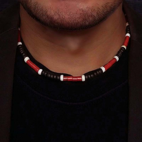Collar de cuentas con estilo étnico para hombre y mujer, collar de estilo surfista, joyería étnica, color rojo Coral Tribal, CO-07 ► Foto 1/6