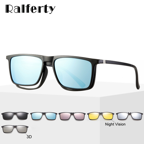 Ralferty-gafas de sol magnéticas 6 en 1 para hombre y mujer, anteojos de sol unisex con Clip polarizado, montura óptica cuadrada con prescripción 3D, color amarillo, A2249 ► Foto 1/6