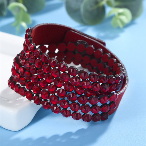 HOCOLE-pulsera de cuero con abalorios y cristales de estrás para Mujer, brazalete multicapa, de Moda, 2022 ► Foto 1/6