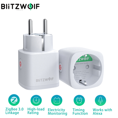 BlitzWolf Enchufe europeo Zigbee enchufe inteligente toma de corriente inteligente Monitor de electricidad temporizador de Control remoto funciona con Alexa Google Home hogar inteligente Accesorios ► Foto 1/6