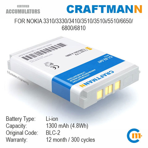 Batería de 1300mAh para Nokia 3310/3330/3410/3510/3510i/5510/6650/6800/6810 (BLC-2) ► Foto 1/6