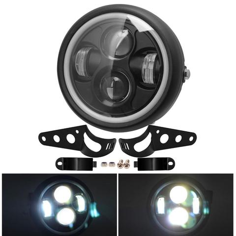 Faro LED Universal para motocicleta, Bombilla DRL Hi & Lo de 6,5 pulgadas con anillo de Ángel y soporte de montaje para Harley Sportster Cafe Racer ► Foto 1/6