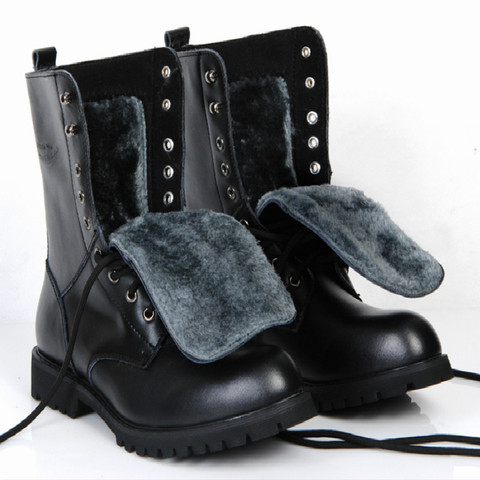 Botas militares de cuero genuino para Hombre, zapatos informales de motociclismo, para caza y caminar, color negro ► Foto 1/6