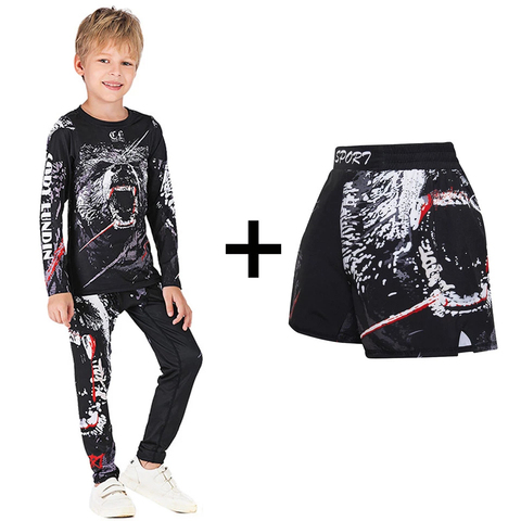 Camiseta + pantalones cortos de compresión para niños, ropa deportiva de compresión MMA Rashguard BJJ GI ► Foto 1/6