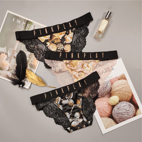 Ropa interior de algodón para mujer, bragas sexys de encaje para mujer estampado, bragas de cintura baja, pantalones cortos sin costuras ► Foto 1/1
