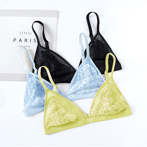 Bralette de encaje fino sin aros para mujer, ropa interior, translúcida, Floral ► Foto 1/6