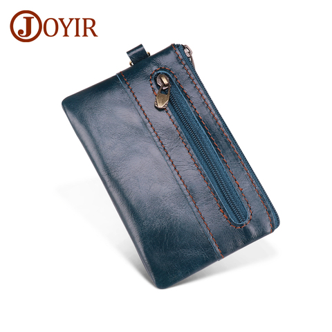 JOYIR-monedero de cuero genuino para hombre y mujer, cartera para cambio de moneda pequeña con cremallera, tarjetero ► Foto 1/6