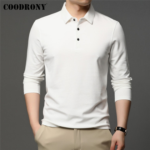 COODRONY-Polo informal de manga larga para hombre, camisa de vestir de Color puro de alta calidad para primavera y otoño, C5050 ► Foto 1/6