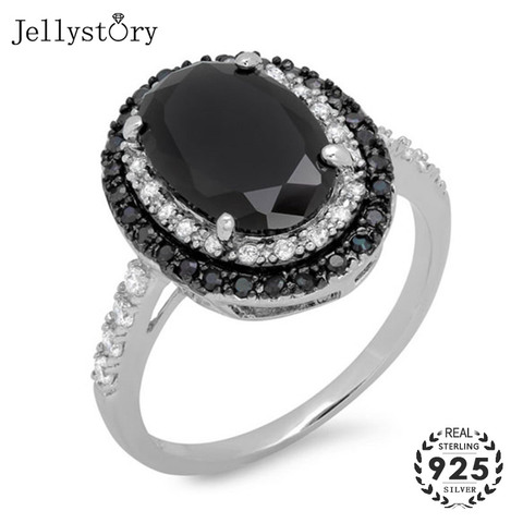 Jellystory-Anillo de Plata de Ley 925 con gema de obsidiana, joyería fina con Forma ovalada, para mujeres ► Foto 1/5