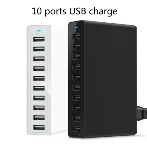 Estación de carga rápida con 10 puertos USB, cargador con cable de 50W, enchufe US, AU, EU, UK, KR, para iphone, ipad, PC, Kindle, Multi USB ► Foto 1/6
