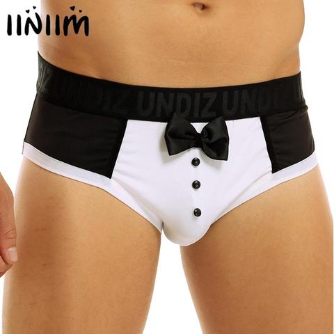 Ropa interior Sexy Gay para hombre, bragas suaves de empalme de Color, esmoquin con pajarita, suspensorio cómodo, novedad ► Foto 1/6