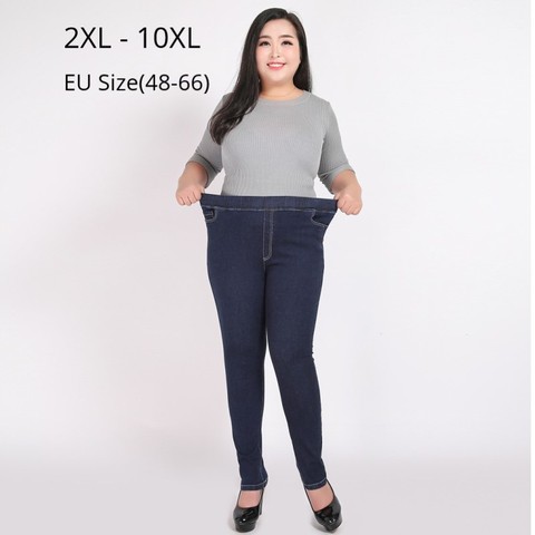 Pantalones largos de talla grande para mujer, vaqueros de cintura alta, lápiz elástico, 10XL, 9XL, 8XL, para primavera ► Foto 1/6