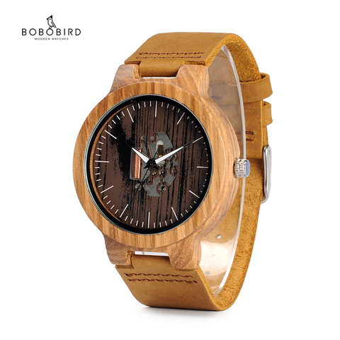 Bobo Bird hombre de madera relojes Relojes de cuarzo Cuero auténtico Correa muñeca de madera relojes vintage Relogio masculino c-h29 ► Foto 1/6