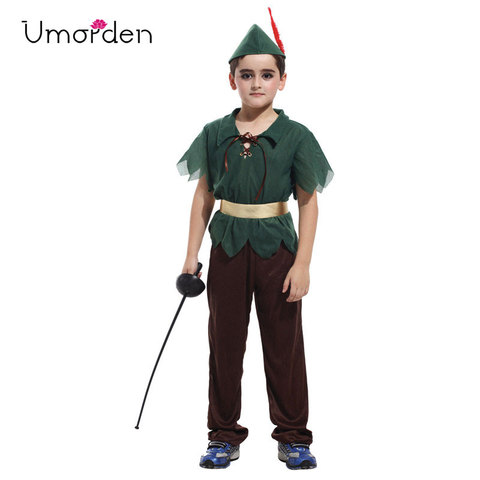 Umorden-disfraces de Carnaval Purim para niños, disfraz de Halloween, bosque verde, Peter Pan, para fiesta ► Foto 1/6