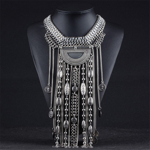 Collar largo Vintage con flecos para mujer, Gargantilla grande Bohemia con moneda Retro, collares étnicos gruesos, joyería ► Foto 1/6