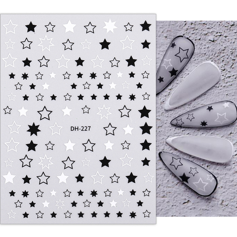 1 hoja negro blanco estrella pegatinas 3D para decoración de uñas carta de amor con corazón de transferencia de imagen adhesivos para uñas auto-adhesivo Slider láminas ► Foto 1/6