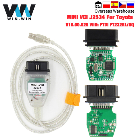 Herramienta de diagnóstico de coche, accesorio V15.00.028 para Toyota MINI VCI J2534 con FTDI FT232RL OBD OBD2, Cable escáner automático TIS Techstream minivci ► Foto 1/6