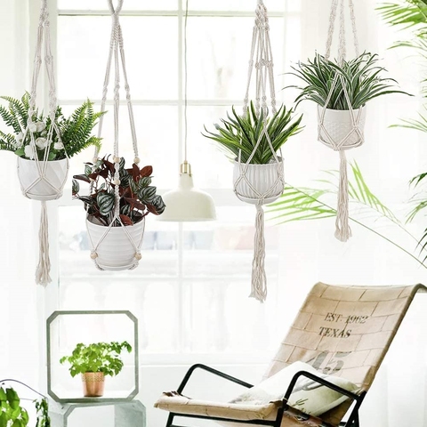 Colgador de macramé para planta hecho a mano, colgador de maceta para decoración de pared, cesta de soporte para plantas de jardín ► Foto 1/1