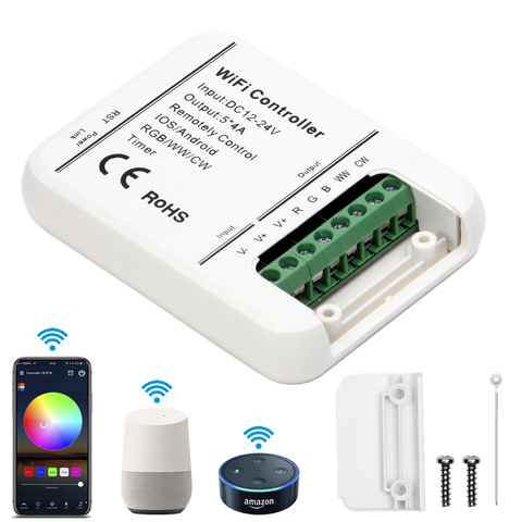 Tira de luces LED RGB CCT DC12-24V WIFI, controlador de música para Controlador de luz, Control por voz por aplicación de teléfono inteligente, Amazon, Alexa y Google Home ► Foto 1/6