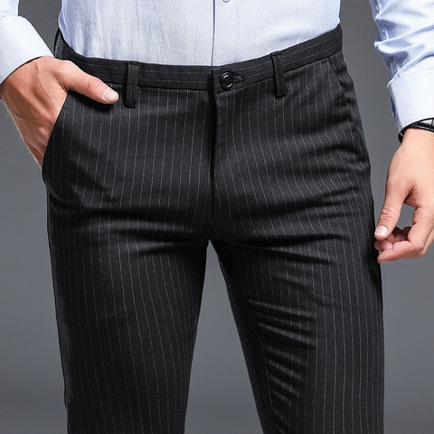 Icsars-Pantalones elásticos ajustados a rayas para hombre, ropa de oficina, color negro y gris, verano, 2022 ► Foto 1/1