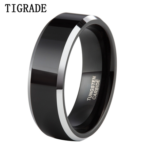 Tigrade 8mm hombres anillo de compromiso boda pareja banda joyería negro tungsteno carburo anillo plata bordes alto pulido pierscionki ► Foto 1/6