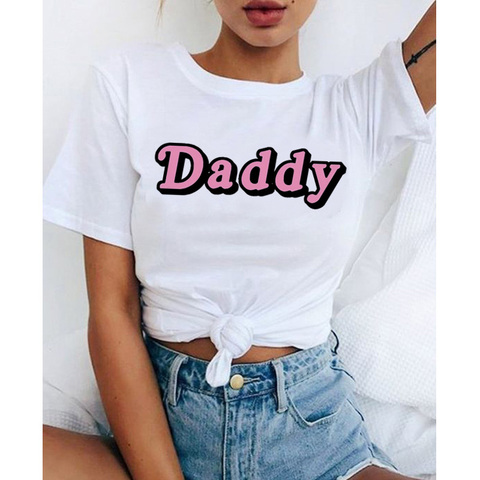 Camiseta Harajuku Daddy para mujer, camiseta de Satan Is My Sugar Daddy, remera Kawaii de estética Ullzang de los años 90, camisetas para mujer ► Foto 1/6