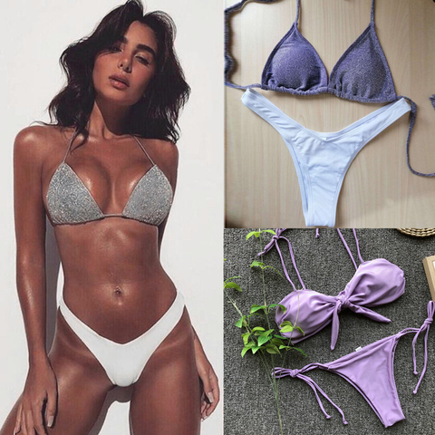 2022 mini micro bikini gris barato traje de baño bikini sexy mujer traje de baño maios sling Tanga traje de baño señoras brillante ropa de playa para mujer ► Foto 1/5