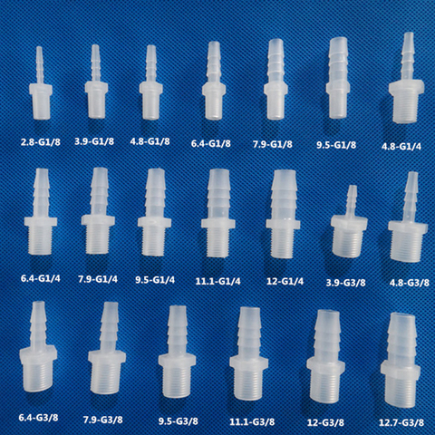 Manguera de plástico Pagoda 5 uds con púas 1/8 1/4 3/8 BSP macho a 2,8/3,9/4,8/6,4/7,9/9,5/11,1mm 12mm 12,7mm adaptador de manguera de silicona ► Foto 1/6