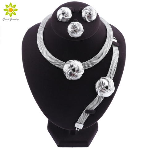 Conjunto de pendientes y Collar chapado en plata de Dubái para mujer, conjunto de joyería africana, accesorios de boda ► Foto 1/6