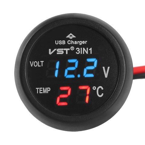 Auto de LED Digital voltímetro para el encendedor del coche del termómetro del camión del coche del USB 12V 12V cargador/24V temperatura del voltímetro del medidor de 3 en 1/ 2 en 1 ► Foto 1/6