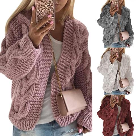 Cárdigans de punto para mujer, suéter informal de Color sólido, chaqueta cárdigan de punto, ropa cálida para Otoño e Invierno ► Foto 1/6