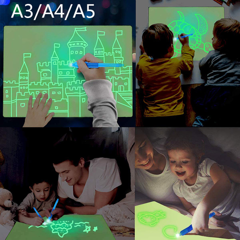 Elice juguete educativo dibujo pad luz para tableta tablero de dibujo para niños Graffiti A5 A4 A3 Led magia luminosa Raw con luz-diversión ► Foto 1/6