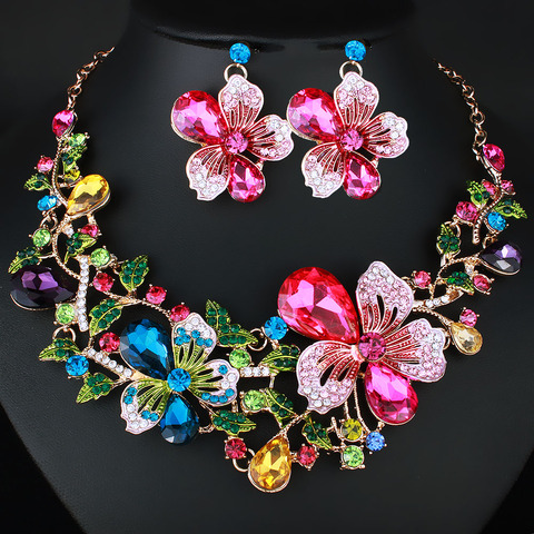 Conjunto de pendientes y collar de cristal para mujer, joyería de Color, moda, boda, Dubái, novia ► Foto 1/6