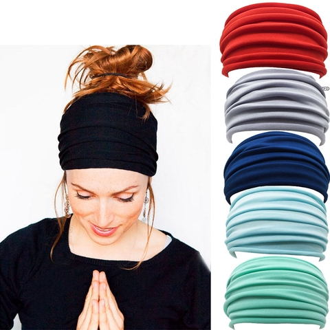 13 colores antideslizantes Pliegues elásticos banda para el pelo de Yoga moda deportivos anchos diadema accesorios para correr verano banda elástica para el pelo ► Foto 1/6