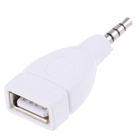 Adaptador convertidor USB 2,0 hembra a macho, 3,5mm, AUX, Audio, enchufe de coche, blanco ► Foto 1/6