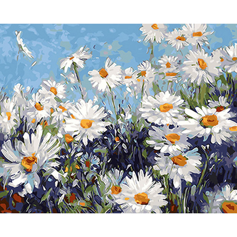 Pintura por números de flores blancas sin marco, cuadro de arte de pared moderno, pintura acrílica, regalo único para decoración del hogar, obra de arte de 40x50cm ► Foto 1/6