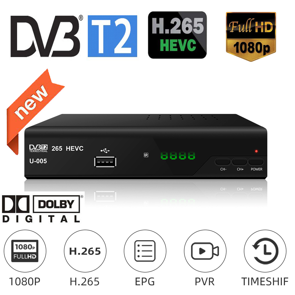 Decodificador de televisión Digital con salida AV, sintonizador Mini H.265  HEVC 1080P Dolby AC3 HD