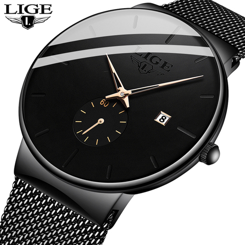 LIGE-reloj analógico de acero inoxidable para hombre, accesorio de pulsera resistente al agua con movimiento de cuarzo y malla fina, complemento Masculino deportivo de marca de lujo con estilo informal, 2022 ► Foto 1/6