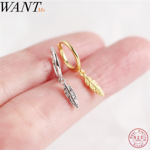 WANTME moda novedosa INS pluma pequeño Stud pendientes para las mujeres el minimalismo genuino 925 plata esterlina cumpleaños regalo de joyas de fiesta ► Foto 1/6