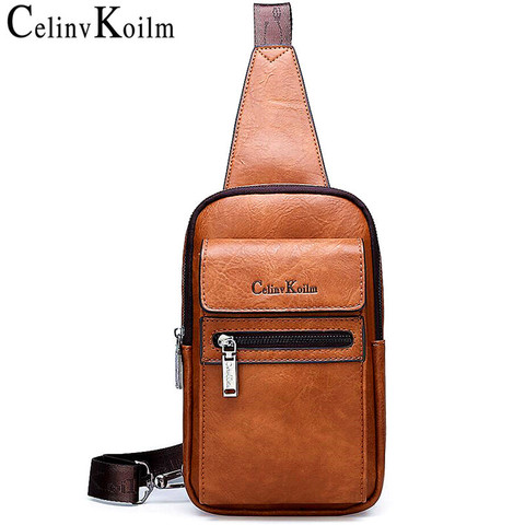 Celinv Koilm-Bolsos de pecho de cuero partido para hombre, bandoleras de gran tamaño, de marca, Unisex ► Foto 1/6