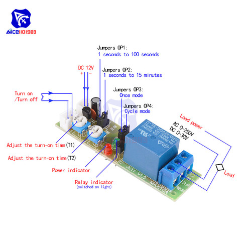 JK11 ciclo ajustable temporizador interruptor de retardo On/Off fuente de alimentación módulo de relé cc 5V 12V 24V temporizador módulo de relé con Cable ► Foto 1/6