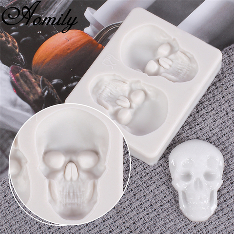 Aomily-moldes de silicona en forma de calavera para Halloween, moldes de pastel Fondant hechos a mano, artesanía de azúcar, Chocolate, herramientas de decoración de pasteles ► Foto 1/6