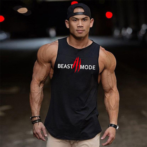 Camiseta de algodón deportiva sin mangas para hombre, ropa con estampado beastmode, camisa sin mangas para músculos, resistente, para gimnasio ► Foto 1/6