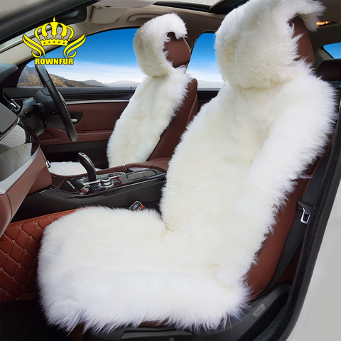 Rownfur-fundas de asiento para coche de piel de oveja australiana, 100% Natural, tamaño universal, accesorios para asientos, automóviles, 2016 D001-B ► Foto 1/6